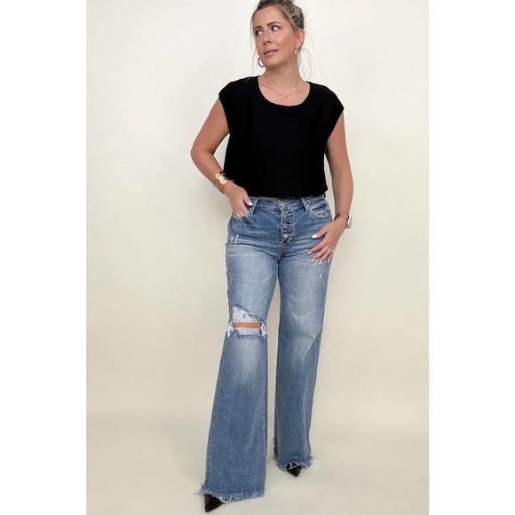 💥Risen Mid-Rise Button Down Wide Leg Jeans - Picture 4 of 8